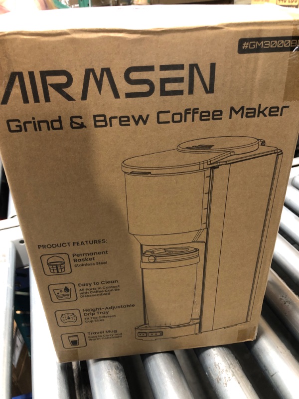 Photo 2 of AIRMSEN Single Serve Coffee Maker with Grinder, Grind and Brew All in One - 6-16 Oz Single Cup Coffee Machine with 19 oz Travel Mug - Adjustable Drip Tray, Overheat Protection