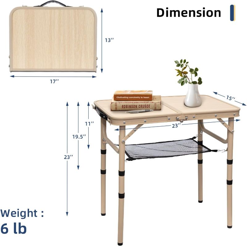 Photo 1 of (READ FULL POST) Byliable Small Folding Table 2FT Camping Table 3 Adjustable Height Lightweight Portable Aluminum Mini Foldable Table for Picnic Beach Indoor Outdoor, Yellow