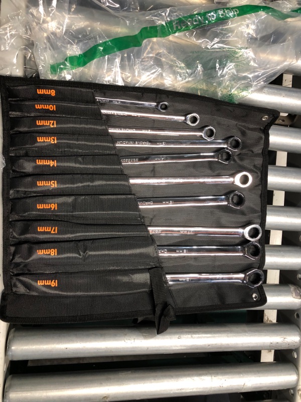 Photo 1 of HORUSDY 10-Piece Extra Long Ratcheting Wrench Set with Tool Bag, Metric 8-19mm, CR-V Steel Combination Wrench Set