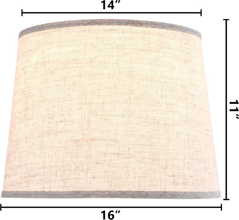 Photo 3 of (READ FULL POST) GO&SO Oatmeal Linen Lamp shades Set of 2 Large Drum Linen Lampshade 14" Top x 16" Bottom x 11" High (Spider) Farmhouse Lamp Shade for Table Lamps Floor Lamp - Lampshades Replacement Assembly Required