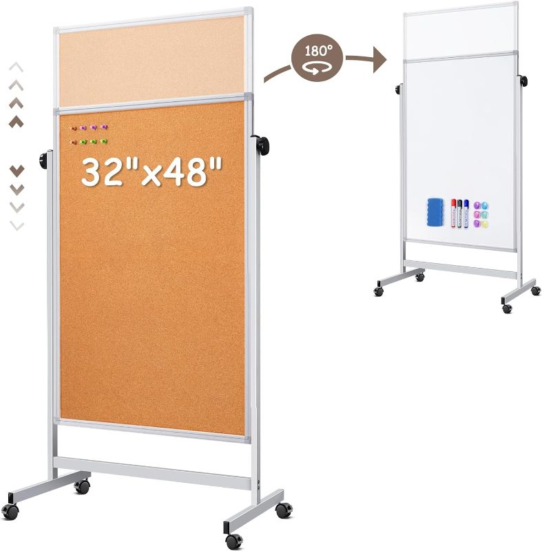 Photo 1 of **IMAGE FOR REFERENCE ONLY** **NO WHEELS**
Double Sided Cork Board White Board, 32 x 48 inches Large Cork Board for Office, Height Adjustable Magnetic Dry Erase Board on Wheels, Portable Freestanding Natural Corkboard for Displaying, Planning

