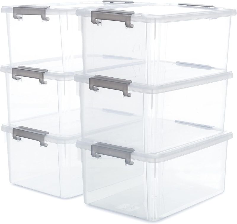 Photo 1 of **IMAGE FOR REFERENCE - BRAND UNKNOWN**
Plastic Storage Bins with Lids Large Stackable Storage Containers for Organizing Clear Storage Box for Garage, Closet, Kitchen