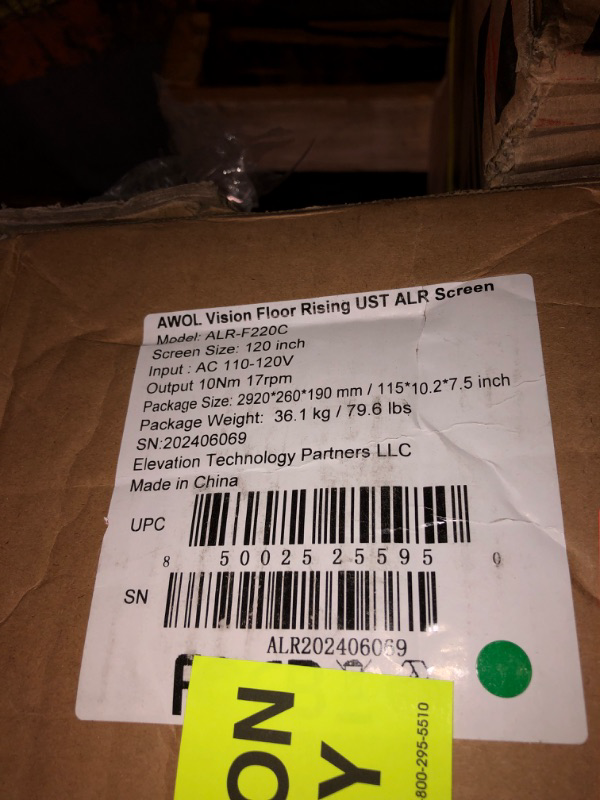 Photo 3 of **TRUCK / TRAILER PICK UP** **OPENED TO INSPECT - CONFIRMED S/N**
AWOL Vision Cinematic+ 58.8 x 104.6" ALR Motorized Floor Rising Acoustic UST Projection Screen (100-240V AC)