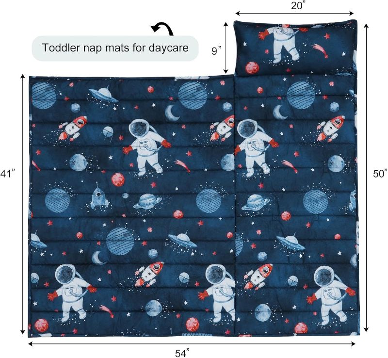 Photo 3 of (READ FULL POST) david's kids Toddler Nap Mat Set with Removable Pillow, Ultra Soft Slumber Bags for Boys?Perfect for Preschool, Daycare, Kids Sleeping Bags with Rollup Design, 50"x20", Space