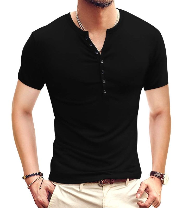 Photo 1 of  Men's Henley Shirts SHORT Sleeve Button T-Shirt Lightweight Fashion Casual Pullover Shirt-MEDIUM