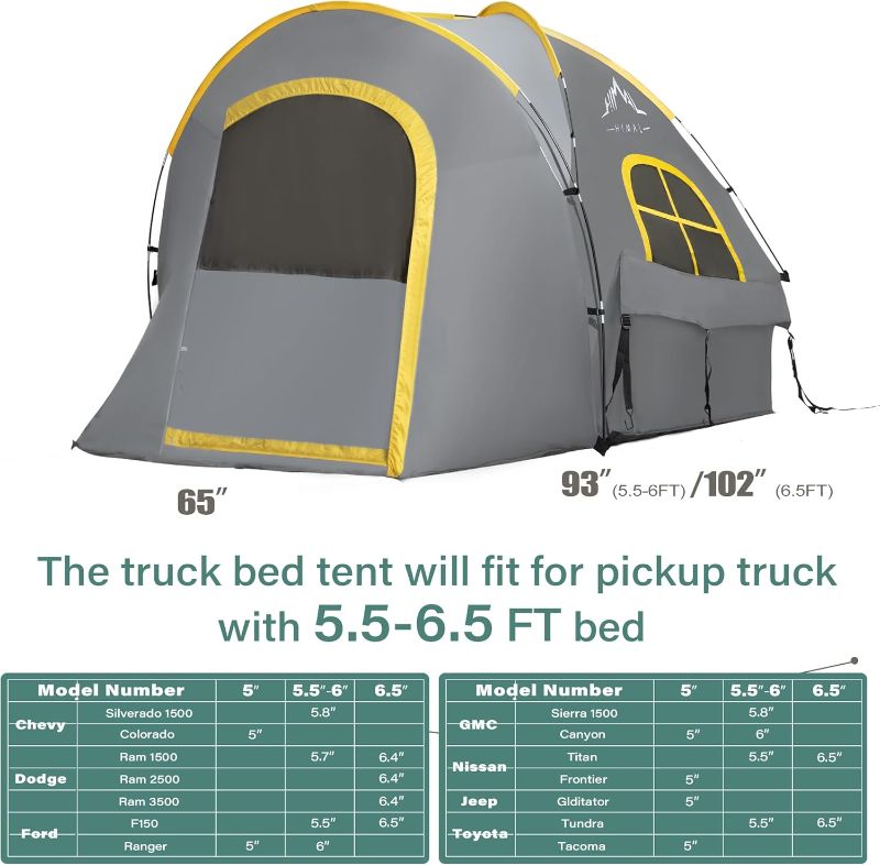 Photo 4 of (READ FULL POST) GoHimal Pickup Truck Tent, Waterproof PU2000mm Double Layer for 5.5-6.0 FT Truck Bed, Portable Truck Bed Tent for Camping, Gray