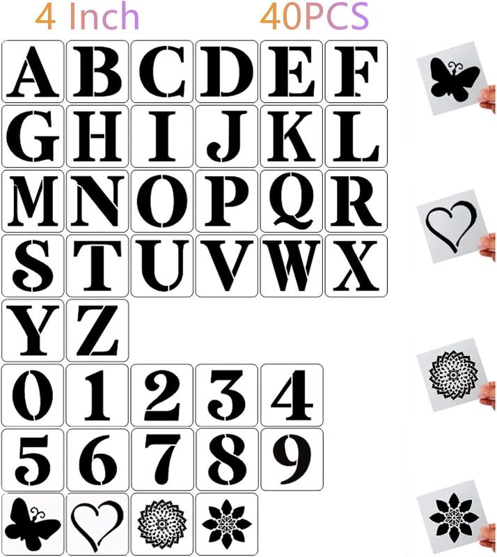 Photo 1 of ****STOCK PHOTO FOR REFERENCE ONLY*** 8 Inch Letter Stencils and Numbers,40 Pcs Reusable Plastic Large Alphabet Art Craft Stencils for Painting on Wood, Wall, Fabric, Rock, Chalkboard,Signs, DIY Art Projects