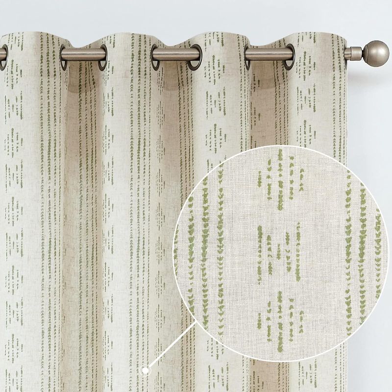 Photo 1 of *** STOCK PHOTO FOR REFERENCE ONLY*** INCHAN Boho Curtains Linen Curtains for Living Room Farmhouse Curtains 84 Inch Length Geometric Striped Patterned Mudcloth Light Filtering Bedroom Window Grommet Curtains 2 Panels Sage Green on Beige