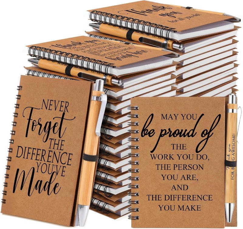 Photo 1 of ***STOCK PHOTO FOR REFERENCE ONLY***   3 Sets Spiral Notebooks Sets Thank You Gifts Inspirational Journals with Retractable Bamboo Pens Bulk Encouragement Notepad for School Teacher Employee