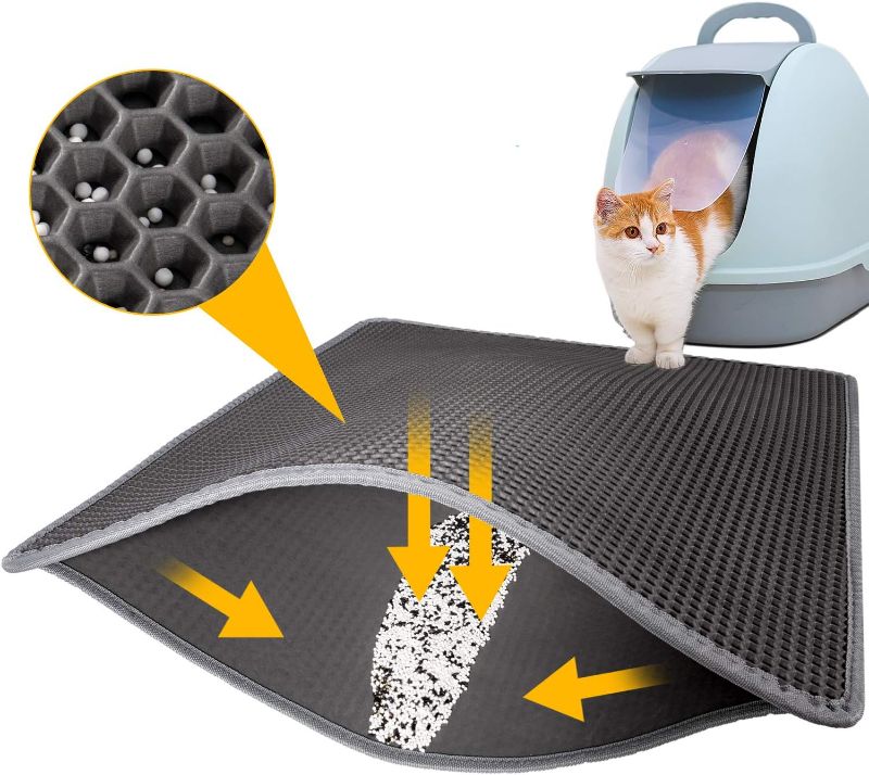 Photo 1 of ****STOCK PHOTO FOR REFERENCE ONLY***LeToo Cat Litter Mat Grey Trapping for Litter Box, No Slip & Large, Urine & Waterproof, Honeycomb Double Layer Anti Tracking Kitty Mats, No Phthalate, Washable Easy Clean (24" x 15", Grey)