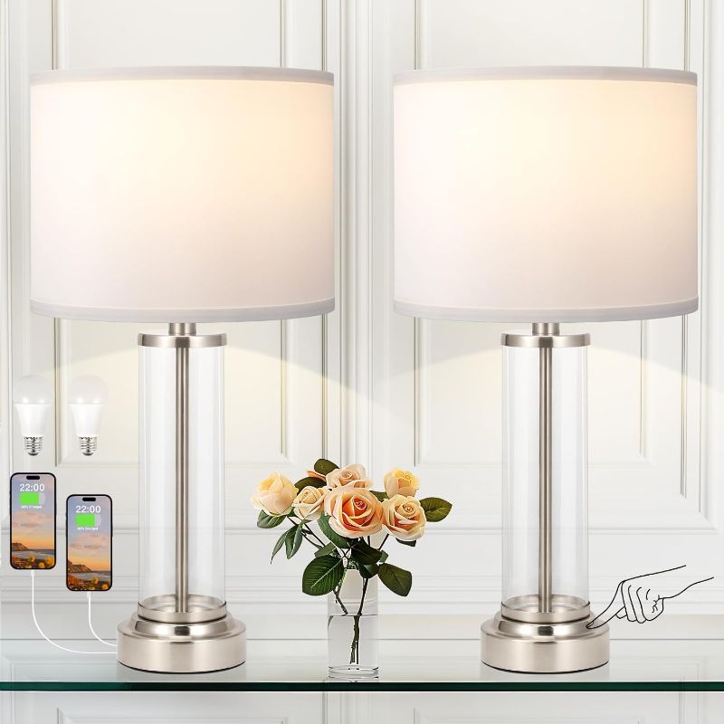 Photo 1 of ***USED - LIKELY MISSING PARTS - UNABLE TO VERIFY FUNCTIONALITY***
Beige Gold Bedroom Lamps Set of 2 - Touch Bedside Lamp for Night Stands with USB C+A, 3 Way Dimmable Nightstand Table Lamps for Living Room, Modern Glass Lamp for Bed Side Guest Room