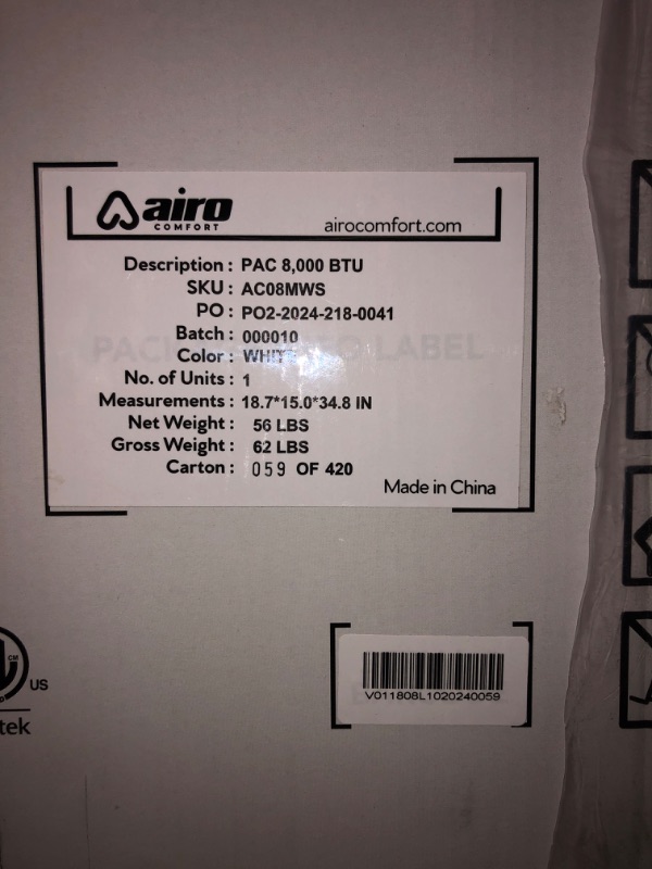 Photo 1 of **FACTORY SEALED / DAMAGED BOX** Airo Comfort Portable Air Conditioner 8