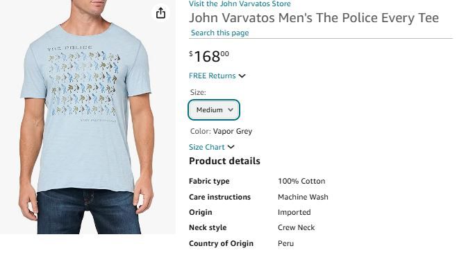 Photo 3 of (READ FULL POST) John Varvatos Men's The Police Every Tee, Vapor Grey (MEDIUM)