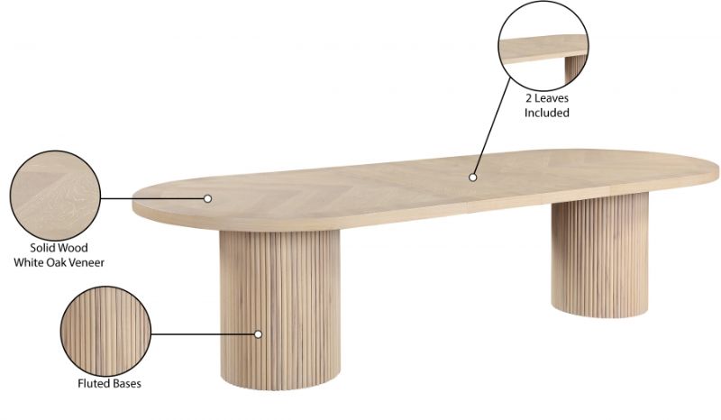 Photo 1 of ***BOX 1 OF 3*** Belinda Oak Dining Table Solid Wood White Oak Veneer- Modern Oval Design, Fluted Bases
2 Leaves Included | Overall Width When 1 Leaf Inserted 106.5"W | Overall Width When Both Leaves Inserted and Fully Extended 123"W Overall Width When Fu