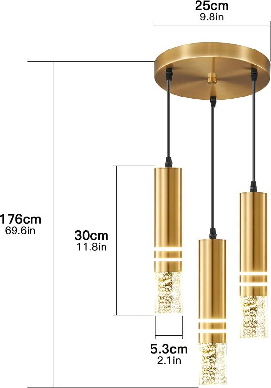 Photo 3 of (READ FULL POST) 3-Light Hanging Pendant Light Fixtures, Modern Kitchen Island Light Fixture, 36W LED Pendant Lighting Dimmable Hanging Chandelier for Dining Room Bedroom Hallway, Gold Metal Pendant Lamp
