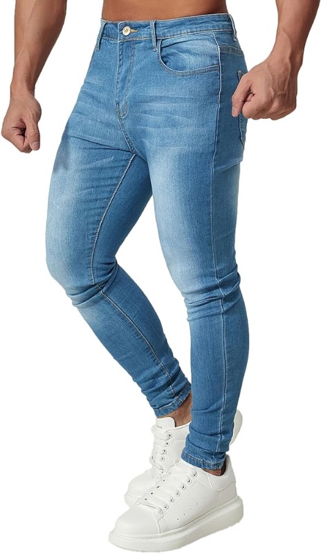 Photo 1 of ***stock photo for reference*** HUNGSON Men's Blue Slim Fit Jeans Stretch Destroyed Ripped Skinny Jeans Side Striped Denim Pants