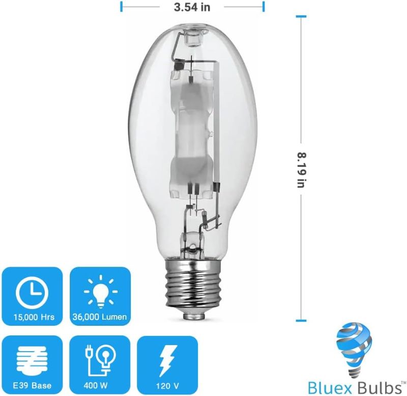 Photo 4 of (READ FULL POST) Bluex Bulbs (3 Pack MH250/U/MOG 250W Metal Halide Bulb Mogul Base (E39) - ED28 Clear M58 HID Lamp 21000 Lumens 250 Watts