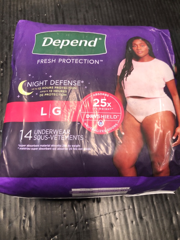 Photo 2 of ***FACTORY SEALED***Depend Night Defense Adult Incontinence & Postpartum Bladder Leak Underwear for Women, Disposable, Overnight, Large, Blush, 14 Count, Packaging May Vary