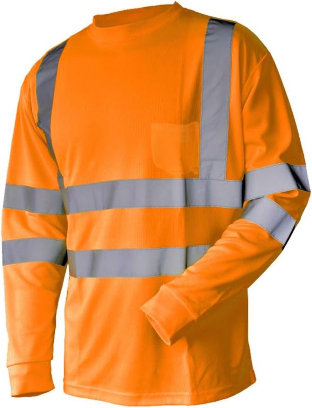 Photo 1 of  SIZE MED   Hi Vis T Shirt ANSI Class 3 Reflective Safety Lime Orange Short Long Sleeve HIGH Visibility
