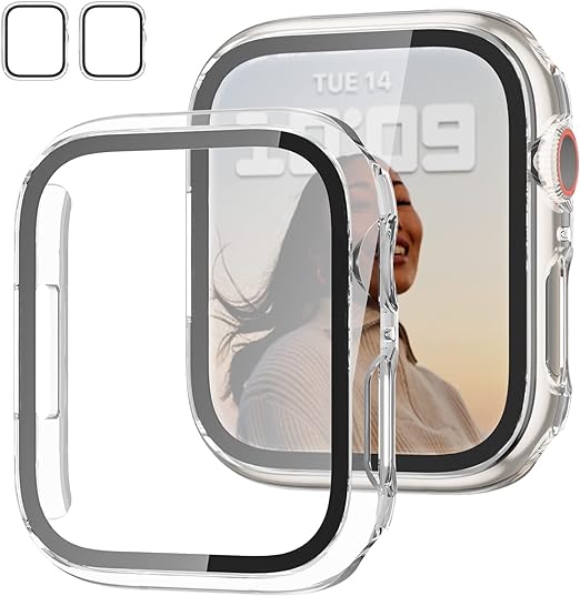 Photo 1 of 4 Pack Case with Tempered Glass Screen Protector for Apple Watch SE(2023) Series 6/5/4/SE 40mm,JZK Slim Guard Bumper Full Coverage Hard PC Protective Cover HD Ultra-Thin Cover for iWatch 40mm,Clear