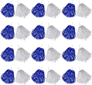 Photo 1 of 36 Pcs Cheerleading Pom Poms, Metallic Foil Handle Cheer Squad Team Spirited Fun Pom Poms for Party, Sports Dance Cheer, 30 Grams Weight Each (Blue, White)