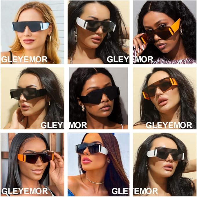 Photo 2 of Gleyemor Men Fashion Sunglasses for Women Flat Top Big Frame UV400 One-piece Lens Sun Glasses