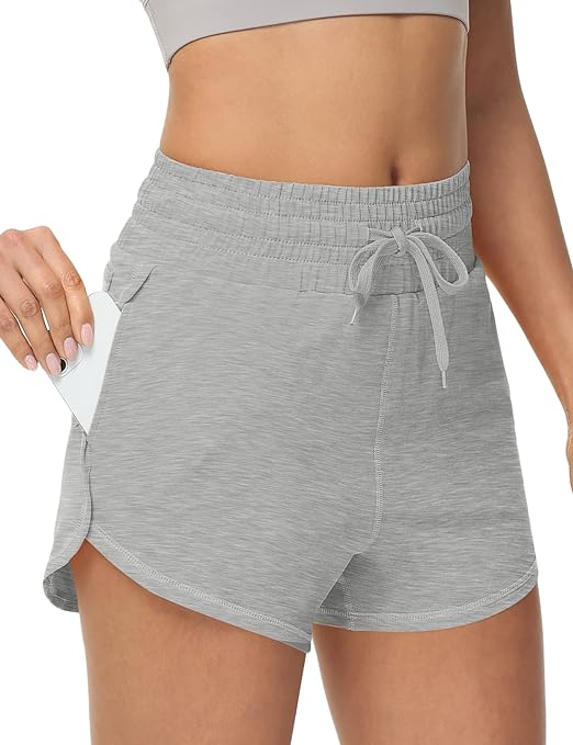 Photo 1 of    LARGE  Women's Sweat Cotton Shorts with Pockets High Waist Casual Summer Athletic Runing Shorts Comfy Drawstring Track Shorts