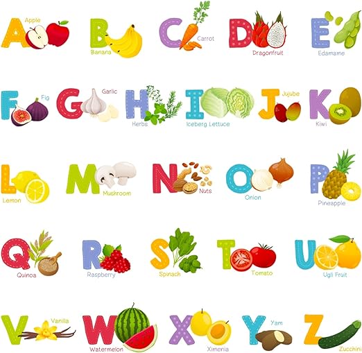 Photo 1 of  2 packs DECOWALL DS-8031 Fruit and Vegetable Alphabet Kids Wall Stickers Wall Decals Peel and Stick Removable Wall Stickers for Kids Nursery Bedroom Living Room (Small) décor