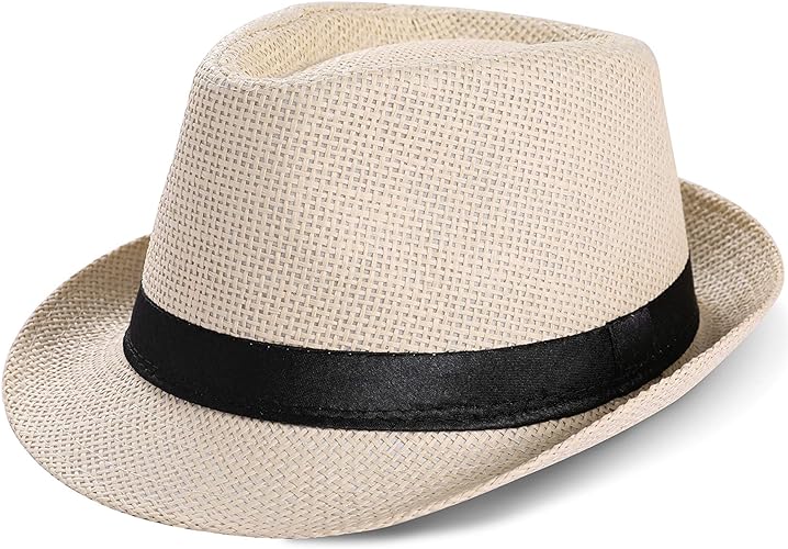 Photo 1 of  1920s Straw Hats Bulk for Men Short Brim Sun Panama Hats for Women Party Costume, Circumference 60 cm Beige