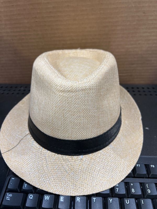 Photo 3 of  1920s Straw Hats Bulk for Men Short Brim Sun Panama Hats for Women Party Costume, Circumference 60 cm Beige