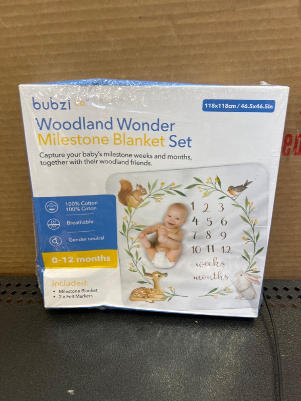 Photo 1 of 
SEALED Bubzi Co Cotton Milestone Blanket Set Woodland Wonder 47x47 *DESCRIPTION*