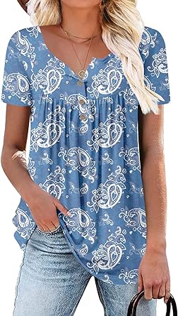 Photo 1 of   SMALL  Mystry Zone Womens Henley V Neck Casual Blouse Button Down T Shirts Flare and Flowy Tops