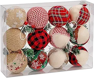 Photo 1 of 12 Piece Rustic Christmas Tree Ornaments, Farmhouse Christma Decoration, Natural Jute Burlap Christmas Ball