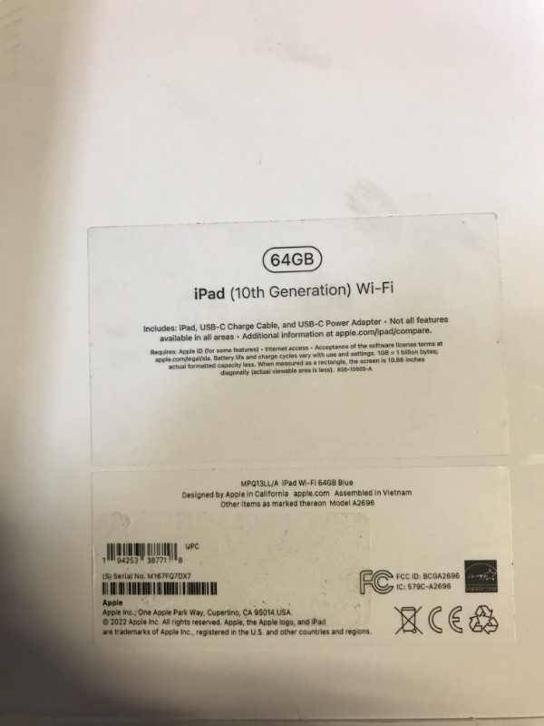 Photo 6 of Apple iPad (10th Generation): with A14 Bionic chip, 10.9-inch Liquid Retina Display, 64GB, Wi-Fi 6, 12MP front/12MP Back Camera, Touch ID, All-Day Battery Life – Blue (FACTORY SEALED)