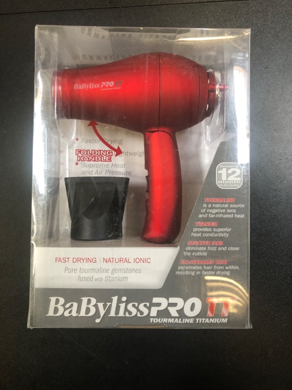 Photo 1 of Babyliss PRO TT Tourmaline Travel Dryer Red
