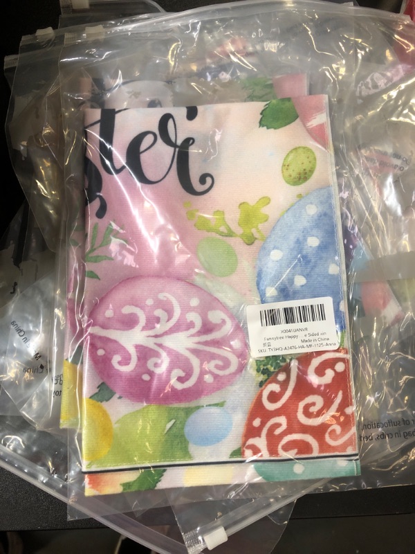 Photo 1 of Funnytree Happy Easter Garden Flag Colorful Eggs Outdoor Decor Watercolor Spring floral Yard Flags Farmhouse Decoration Vertical Double Sided 12x18in