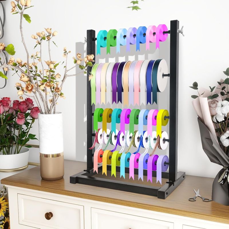 Photo 1 of  5 Tier Ribbon Holder Organizer Rack, Ribbon Holder, Ribbon Storage, Large Capacity Ribbon Organizer for Craft Room,Cake Shop,Flower Store(Black) 