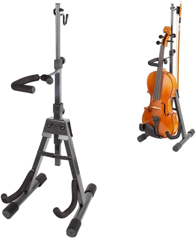 Photo 1 of  yinyu Violin Stand with bow holder,Adjustable Portable Folding Tripod Metal Stand for Mini Small Guitars,Banjo,Ukulele,Mandolin… 