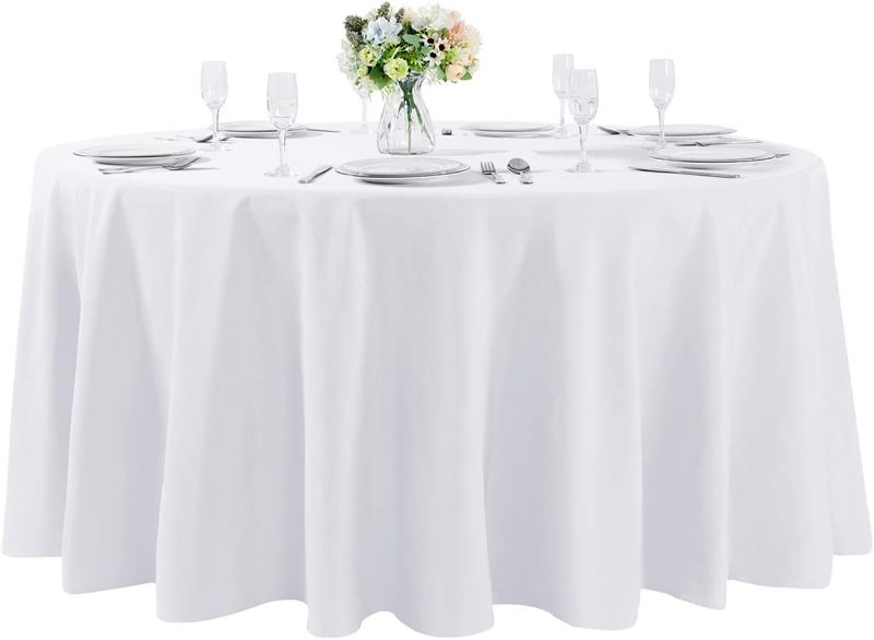 Photo 1 of  132 inch Round Tablecloth Washable Polyester Table Cloth Decorative Table Cover for Wedding Party Dining Banquet?132 inch,White? 