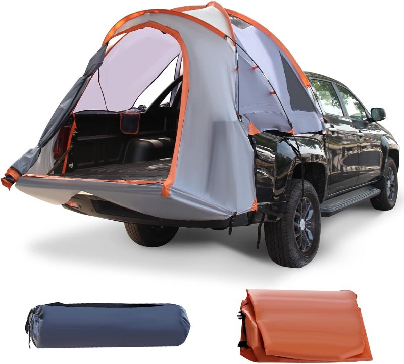 Photo 1 of  Goplus Truck Bed Tent, Waterproof PU2000mm Pickup Truck Tent for 2 Person with Removable Rainfly, Carry Bag, Mesh Windows, 5’-5.2’ Portable Mid Size Short Bed Truck Tent for Camping, Traveling, Hiking 