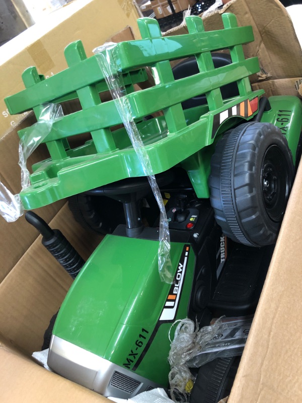 Photo 1 of  Costzon Ride on Tractor with Detachable Trailer, 12V Kids' Electric Vehicles w/3-Gear-Shift Ground Loader, Wireless Design & USB, 7 LED Headlights, Remote Control Tractor Toy for Kids 3+ (Dark Green) 