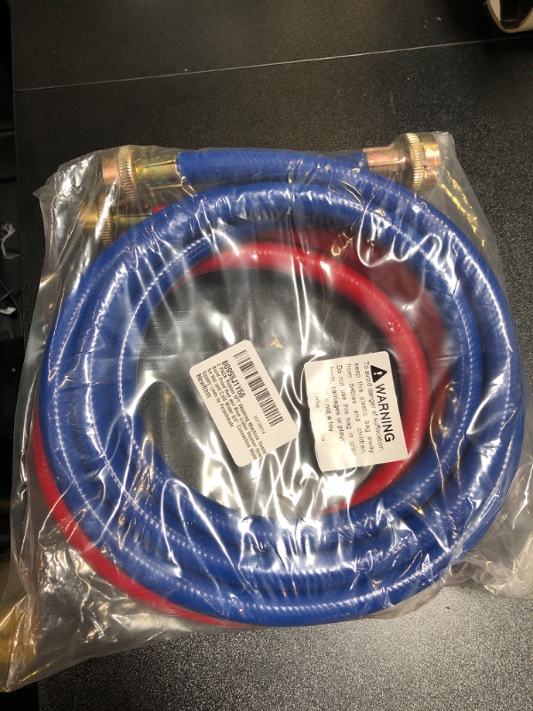 Photo 2 of 2 PACK Rubber 6FT Washing Machine Hoses Burst Proof Red and Blue Coded Washer Hoses for Hot and Cold Water 3/4" Connection Water Supply Lines by Fetechmate - 10 YEAR WARRAN