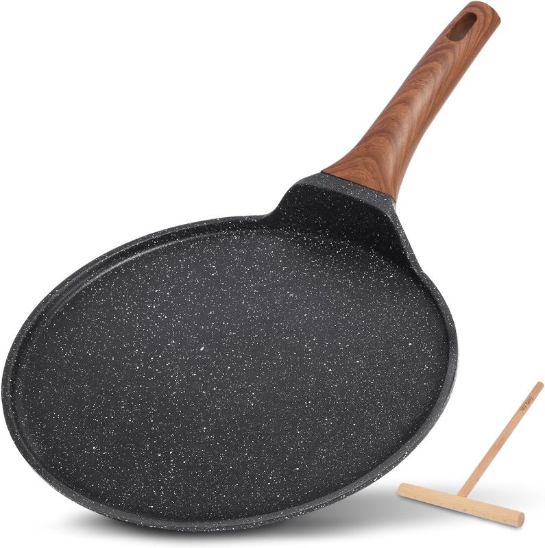 Photo 1 of  Inch Crepe Pan with Spreader, Nonstick Ceramic Flat Skillet Dosa Tawa Comales Para Tortillas Pancake Pan, PTFE & PFOA Free, Black