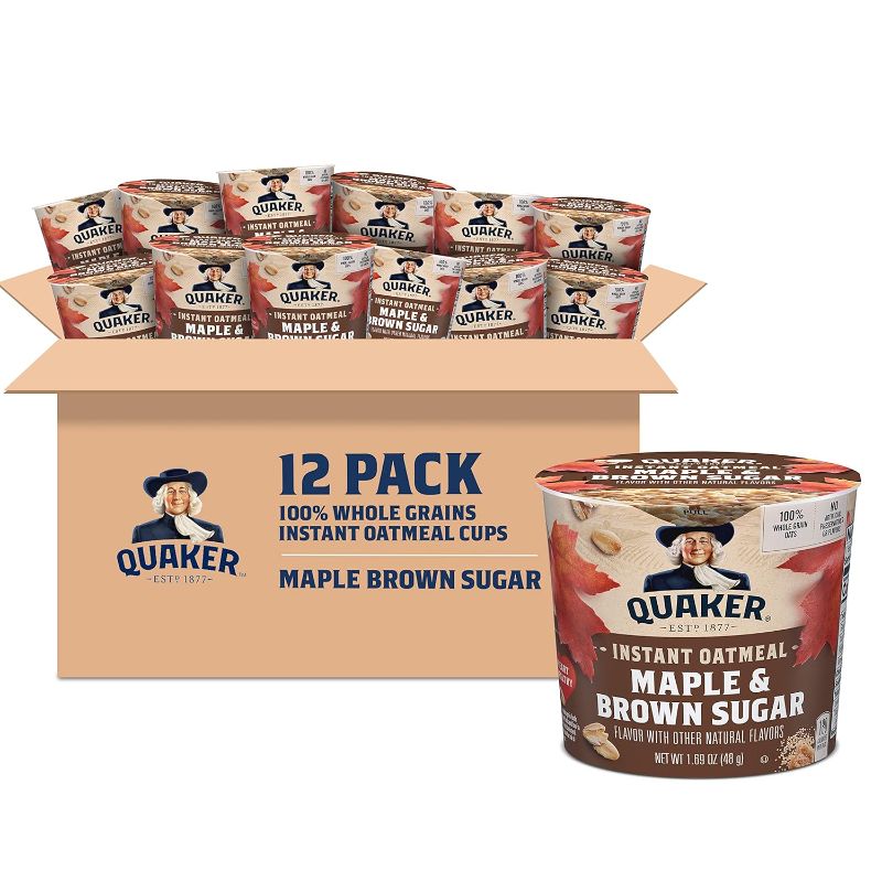 Photo 1 of Quaker Instant Oatmeal Express Cups, Maple & Brown Sugar, 1.69 Ounce (Pack of 12)
 exp 04 - 29-24 