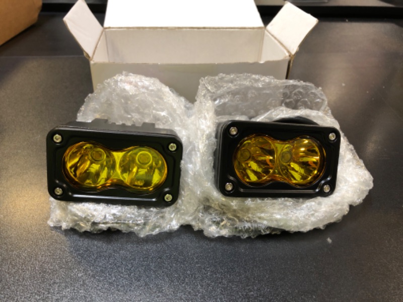 Photo 2 of Yellow LED Pods, AKD Part 3 Inch CREE LED Yellow Fog Lights 40W Spot Motorcycle Auxiliary Light Pods Small Offroad Driving Pods Lights 2PCS for Truck Dirt Bike SUV UTV ATV Snowmobile Surron