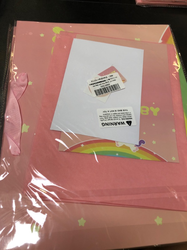 Photo 1 of 13" Large Pink Gift Bag Set with Greeting Card and Tissue Papers (BABY Design) for Girls’, Boys' or Kids' Birthday Party, Baby Shower, Women's Birthday Parties, 13”x5.2”x10.2”, 2 PK