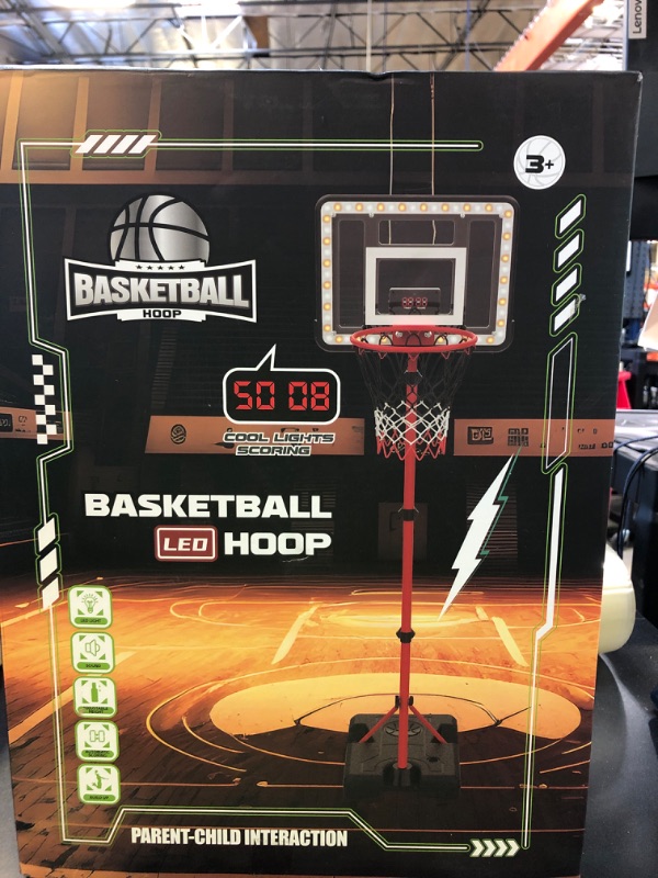 Photo 3 of Basketball Hoop for Kids with Stand, Adjustable Height Basketball Hoop with Electronic Scoreboard and LED Light, Indoor Outdoor Backyard Sport Game Gifts Toys for 3 4 5 6 7 8