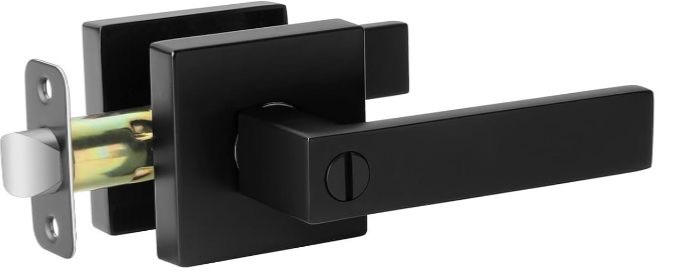 Photo 1 of AIKKIL Privacy Door Handle Black Keyless Door Levers Set (1 Pack), Heavy Duty Interior Door Handles Lock for Bedroom or Bathroom, Square Door Knob with Reversible Handle for Left Right Sided Doors
