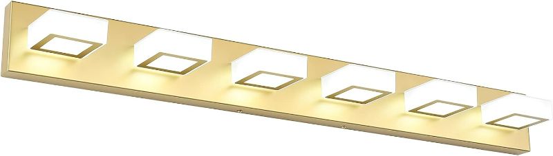 Photo 1 of Ralbay LED Modern Dimmable Gold Vanity Lights Fixtures 6 Lights Gold Vanity Lights Frosted White Acrylic Modern Gold Vanity Lights for Bathroom Dimmable (White Light 6000K)
