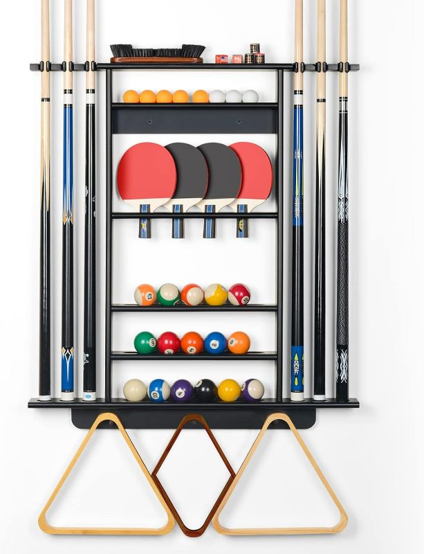 Photo 1 of XCSOURCE POOL STICK HOLDER 2-IN-1 Pool Cue RACK & Ping Pong Paddle Holder, 100% Solid Pine Wood Wall Mount Holds Billiards and Table Tennis Accessories for Man Cave, Billiard Room, Game Room,Bar Room
